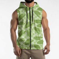 Green Hawaii Kalo Palaka Motifs Sleeveless Zip Hoodie Hawaiian Taro Leaves Elegant Vibes LT14 - Polynesian Pride