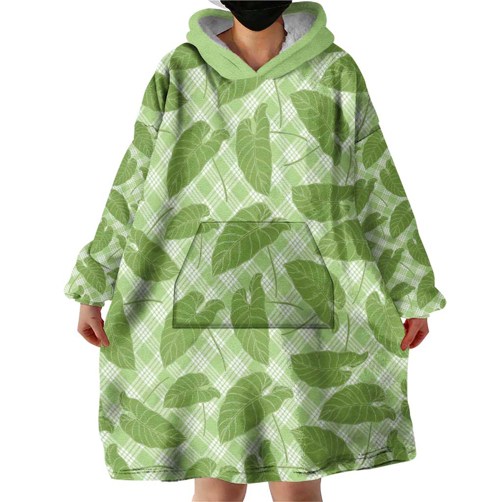 Green Hawaii Kalo Palaka Motifs Wearable Blanket Hoodie Hawaiian Taro Leaves Elegant Vibes LT14 - Polynesian Pride