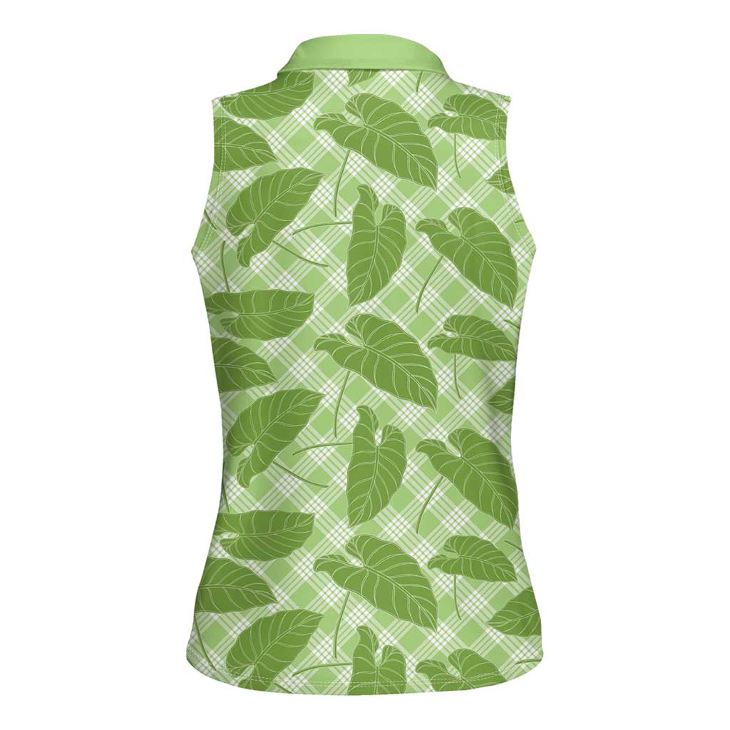 Green Hawaii Kalo Palaka Motifs Women Sleeveless Polo Shirt Hawaiian Taro Leaves Elegant Vibes LT14 - Polynesian Pride