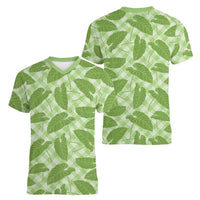 Green Hawaii Kalo Palaka Motifs Women V-Neck T-Shirt Hawaiian Taro Leaves Elegant Vibes LT14 - Polynesian Pride