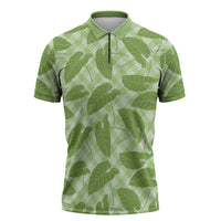 Green Hawaii Kalo Palaka Motifs Zipper Polo Shirt Hawaiian Taro Leaves Elegant Vibes LT14 Green - Polynesian Pride