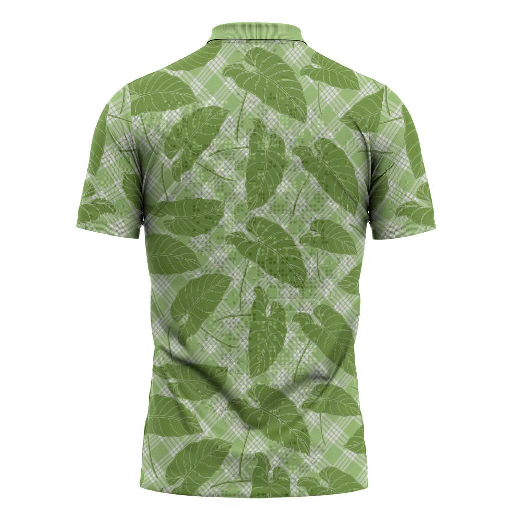 Green Hawaii Kalo Palaka Motifs Zipper Polo Shirt Hawaiian Taro Leaves Elegant Vibes LT14 - Polynesian Pride