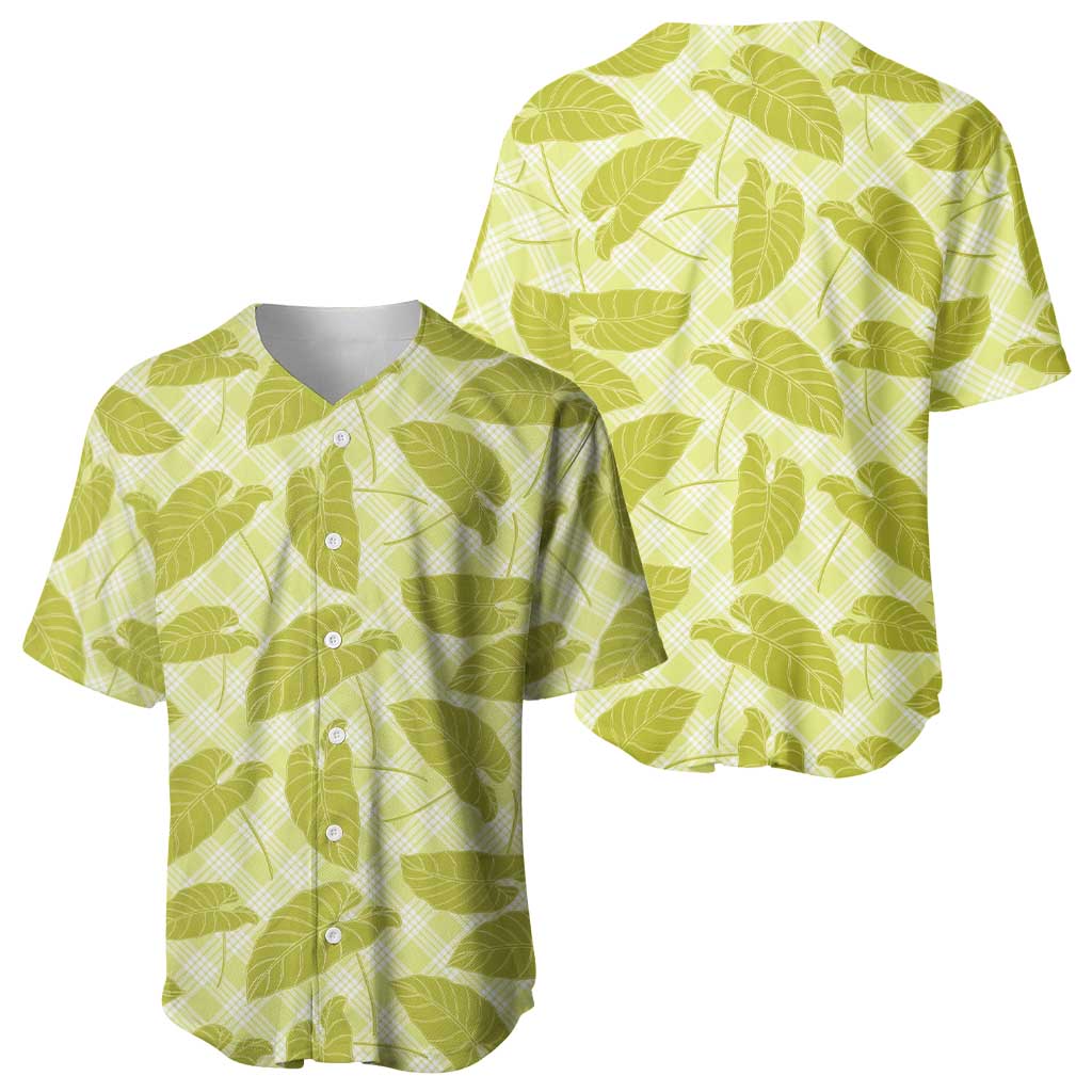 Lime Green Hawaii Kalo Palaka Motifs Baseball Jersey Hawaiian Taro Leaves Elegant Vibes - Polynesian Pride