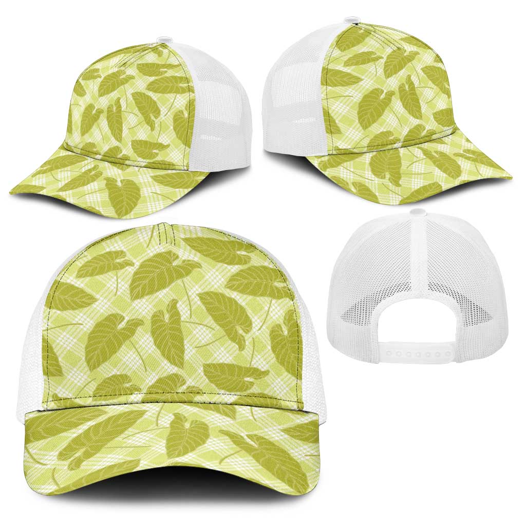 Lime Green Hawaii Kalo Palaka Motifs Baseball Net Cap Hawaiian Taro Leaves Elegant Vibes