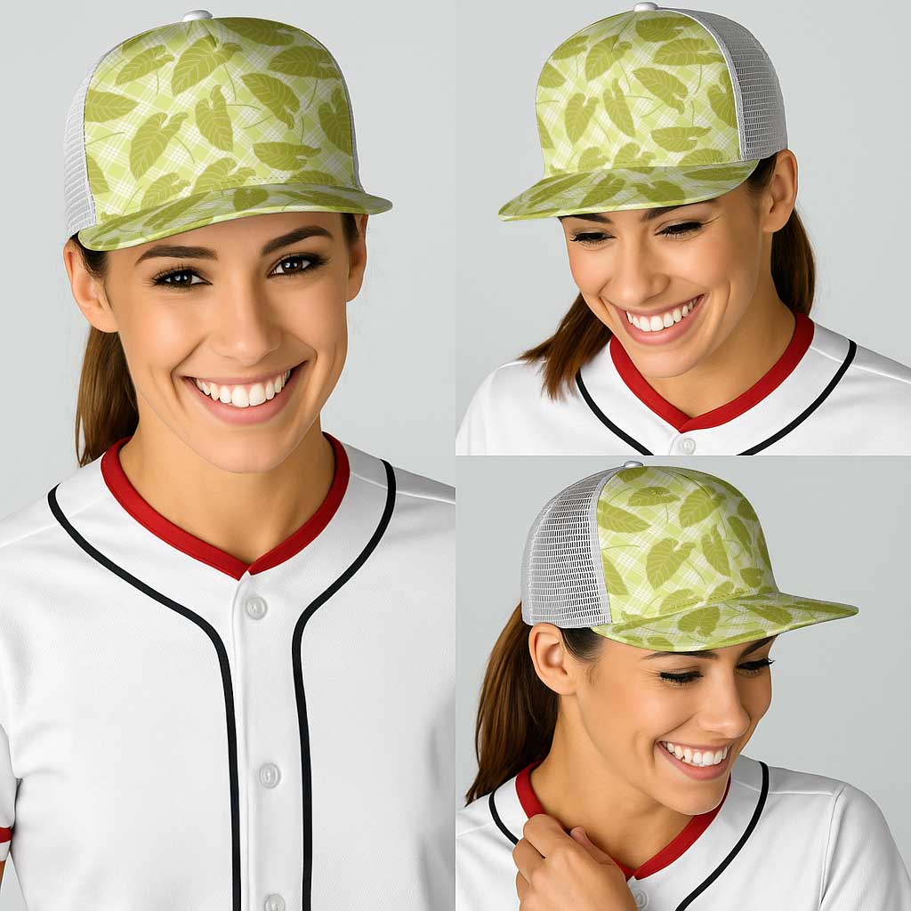 Lime Green Hawaii Kalo Palaka Motifs Baseball Net Cap Hawaiian Taro Leaves Elegant Vibes
