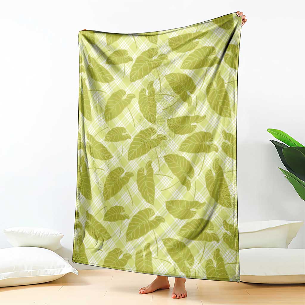Lime Green Hawaii Kalo Palaka Motifs Blanket Hawaiian Taro Leaves Elegant Vibes - Polynesian Pride