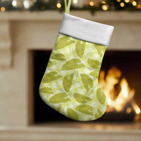 Lime Green Hawaii Kalo Palaka Motifs Christmas Stocking Hawaiian Taro Leaves Elegant Vibes - Polynesian Pride