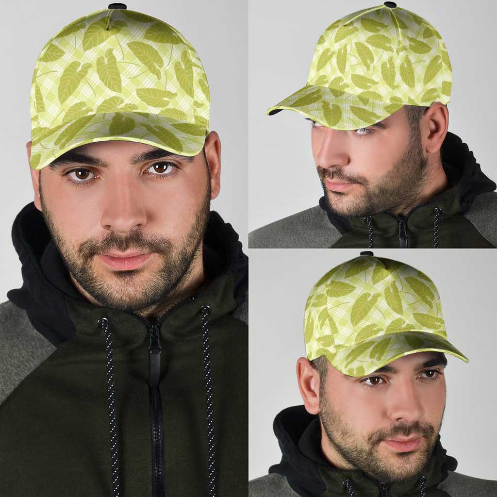 Lime Green Hawaii Kalo Palaka Motifs Classic Cap Hawaiian Taro Leaves Elegant Vibes