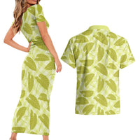 Lime Green Hawaii Kalo Palaka Motifs Couples Matching Short Sleeve Bodycon Dress and Hawaiian Shirt Hawaiian Taro Leaves Elegant Vibes LT14 - Polynesian Pride