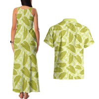 Lime Green Hawaii Kalo Palaka Motifs Couples Matching Tank Maxi Dress and Hawaiian Shirt Hawaiian Taro Leaves Elegant Vibes LT14 - Polynesian Pride
