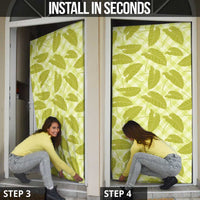 Lime Green Hawaii Kalo Palaka Motifs Door Cover Hawaiian Taro Leaves Elegant Vibes - Polynesian Pride