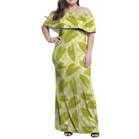 Lime Green Hawaii Kalo Palaka Motifs Family Matching Off Shoulder Maxi Dress and Hawaiian Shirt Hawaiian Taro Leaves Elegant Vibes LT14 Mom's Dress Lime Green - Polynesian Pride