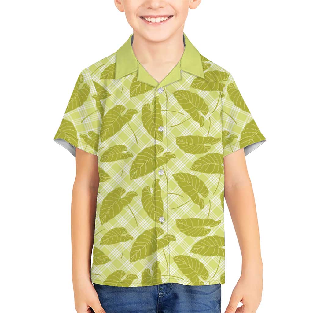 Lime Green Hawaii Kalo Palaka Motifs Family Matching Puletasi and Hawaiian Shirt Hawaiian Taro Leaves Elegant Vibes LT14 Son's Shirt Lime Green - Polynesian Pride