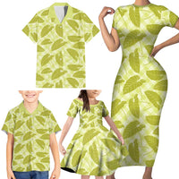 Lime Green Hawaii Kalo Palaka Motifs Family Matching Short Sleeve Bodycon Dress and Hawaiian Shirt Hawaiian Taro Leaves Elegant Vibes LT14 - Polynesian Pride