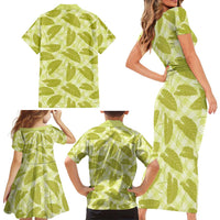Lime Green Hawaii Kalo Palaka Motifs Family Matching Short Sleeve Bodycon Dress and Hawaiian Shirt Hawaiian Taro Leaves Elegant Vibes LT14 - Polynesian Pride