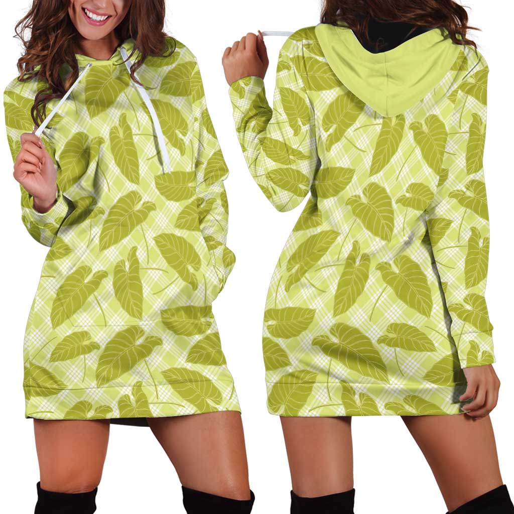Lime Green Hawaii Kalo Palaka Motifs Hoodie Dress Hawaiian Taro Leaves Elegant Vibes LT14 - Polynesian Pride