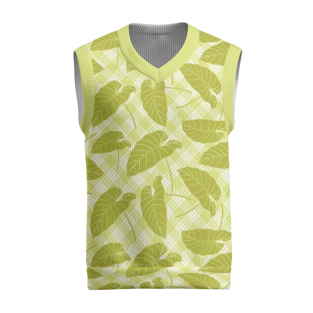 Lime Green Hawaii Kalo Palaka Motifs Christmas Knitted V-Neck Vest Hawaiian Taro Leaves Elegant Vibes LT14 Lime Green - Polynesian Pride