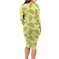 Lime Green Hawaii Kalo Palaka Motifs Long Sleeve Bodycon Dress Hawaiian Taro Leaves Elegant Vibes LT14 - Polynesian Pride