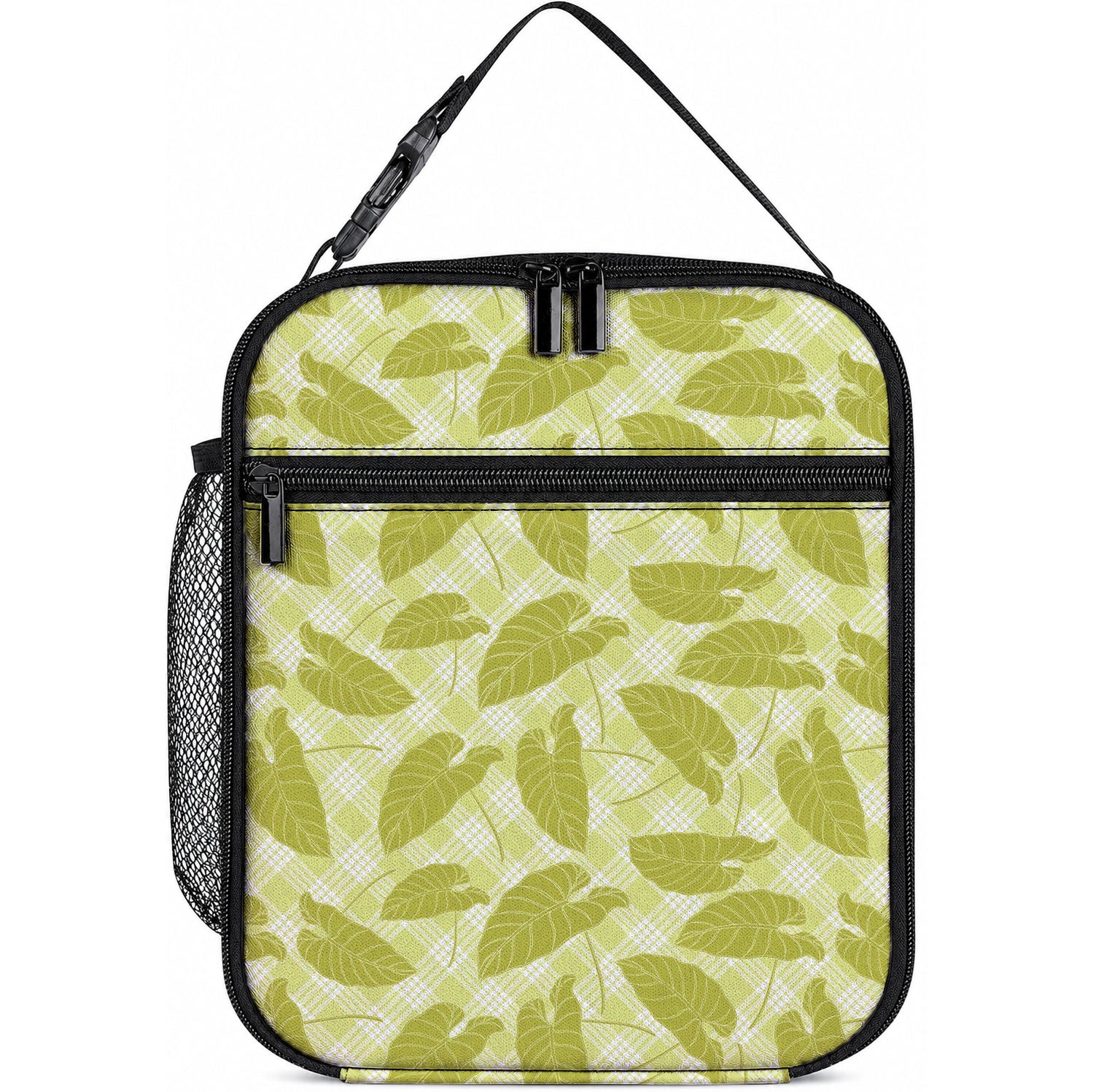 Lime Green Hawaii Kalo Palaka Motifs Lunch Bag Hawaiian Taro Leaves Elegant Vibes LT14 10.2 × 8.3 × 4.3 inch Lime Green - Polynesian Pride