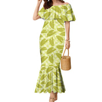 Lime Green Hawaii Kalo Palaka Motifs Mermaid Dress Hawaiian Taro Leaves Elegant Vibes LT14 Women Lime Green - Polynesian Pride