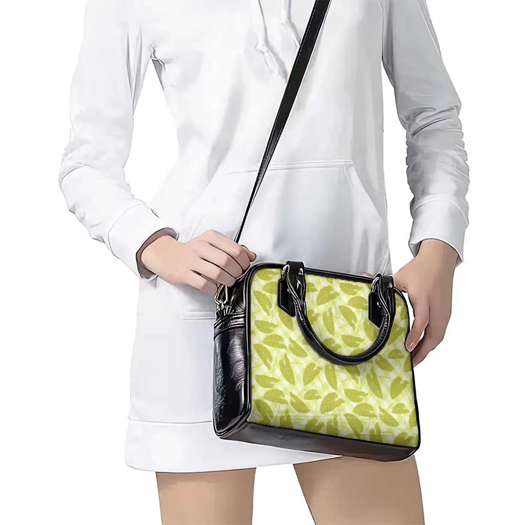 Lime Green Hawaii Kalo Palaka Motifs Shoulder Handbag Hawaiian Taro Leaves Elegant Vibes - Polynesian Pride