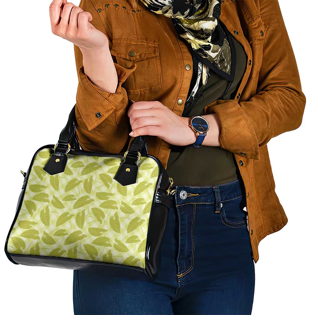 Lime Green Hawaii Kalo Palaka Motifs Shoulder Handbag Hawaiian Taro Leaves Elegant Vibes - Polynesian Pride