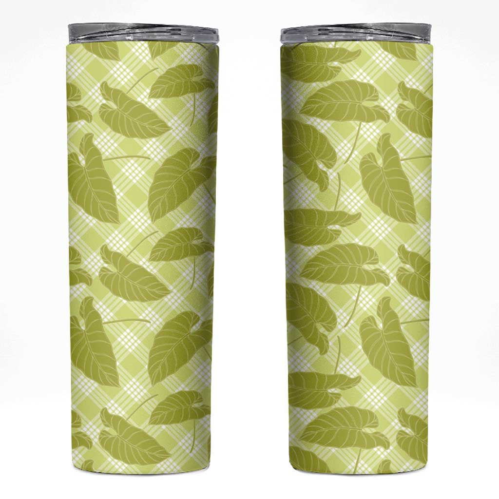 Lime Green Hawaii Kalo Palaka Motifs Skinny Tumbler Hawaiian Taro Leaves Elegant Vibes LT14 Lime Green - Polynesian Pride