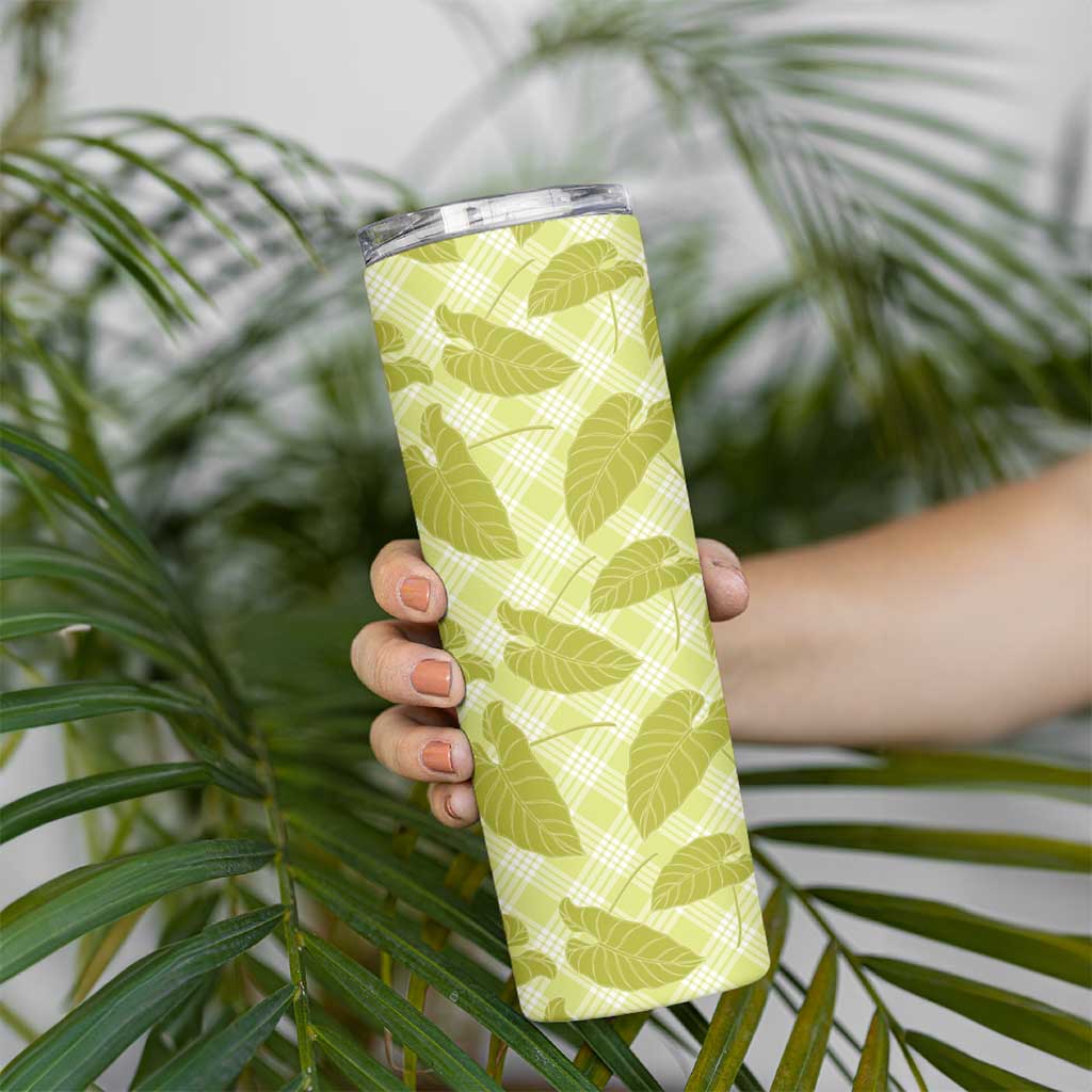 Lime Green Hawaii Kalo Palaka Motifs Skinny Tumbler Hawaiian Taro Leaves Elegant Vibes LT14 - Polynesian Pride