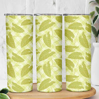 Lime Green Hawaii Kalo Palaka Motifs Skinny Tumbler Hawaiian Taro Leaves Elegant Vibes LT14 - Polynesian Pride