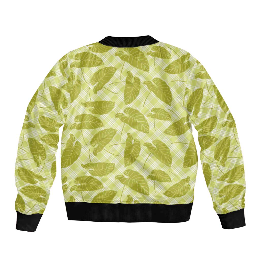 Lime Green Hawaii Kalo Palaka Motifs Sleeve Zip Bomber Jacket Hawaiian Taro Leaves Elegant Vibes LT14 - Polynesian Pride