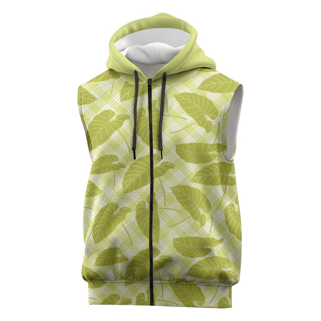 Lime Green Hawaii Kalo Palaka Motifs Sleeveless Zip Hoodie Hawaiian Taro Leaves Elegant Vibes LT14 Lime Green - Polynesian Pride