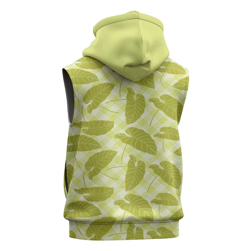 Lime Green Hawaii Kalo Palaka Motifs Sleeveless Zip Hoodie Hawaiian Taro Leaves Elegant Vibes LT14 - Polynesian Pride