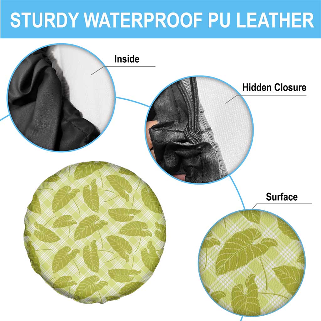 Lime Green Hawaii Kalo Palaka Motifs Spare Tire Cover Hawaiian Taro Leaves Elegant Vibes - Polynesian Pride