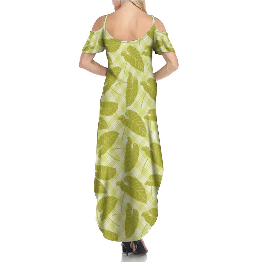 Lime Green Hawaii Kalo Palaka Motifs Summer Maxi Dress Hawaiian Taro Leaves Elegant Vibes - Polynesian Pride