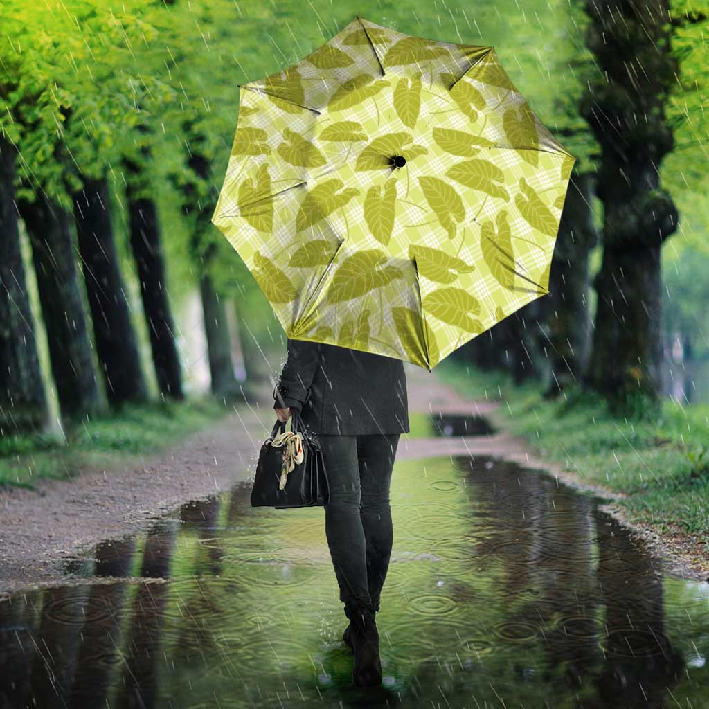Lime Green Hawaii Kalo Palaka Motifs Umbrella Hawaiian Taro Leaves Elegant Vibes - Polynesian Pride