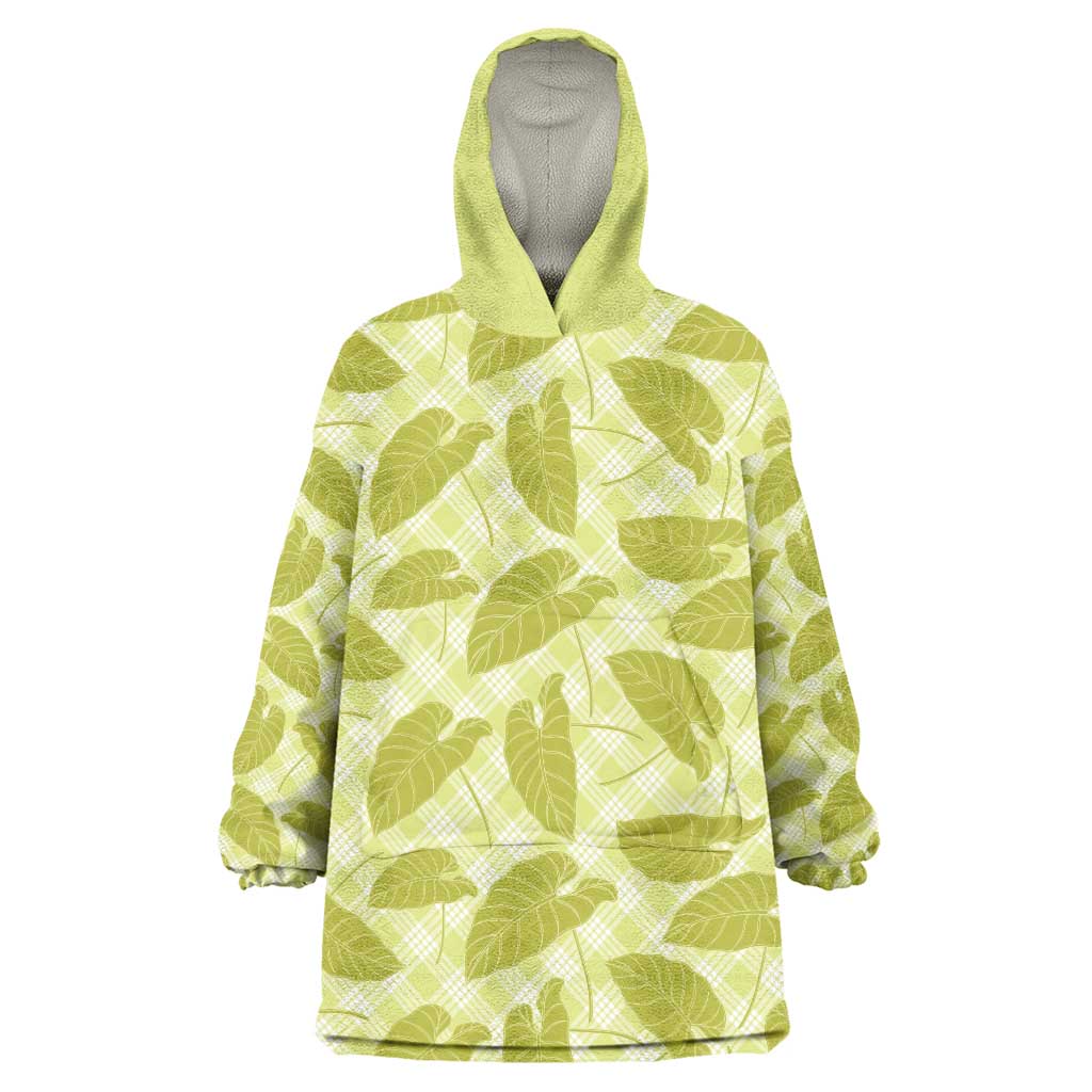 Lime Green Hawaii Kalo Palaka Motifs Wearable Blanket Hoodie Hawaiian Taro Leaves Elegant Vibes LT14 One Size Lime Green - Polynesian Pride
