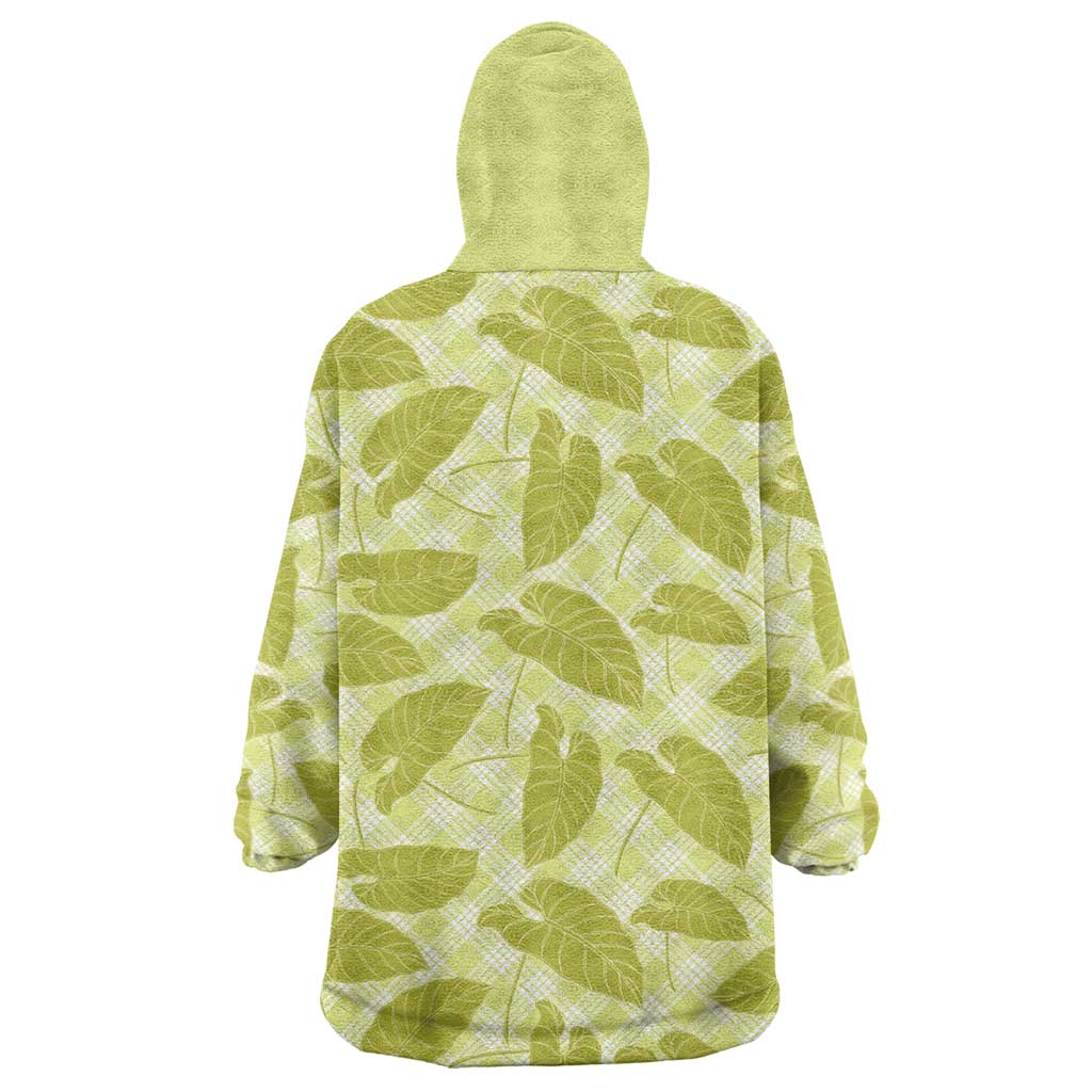 Lime Green Hawaii Kalo Palaka Motifs Wearable Blanket Hoodie Hawaiian Taro Leaves Elegant Vibes LT14 - Polynesian Pride