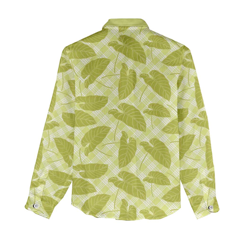 Lime Green Hawaii Kalo Palaka Women Casual Shirt - Hawaiian Taro Leaves Elegant Vibes LT14 - Polynesian Pride