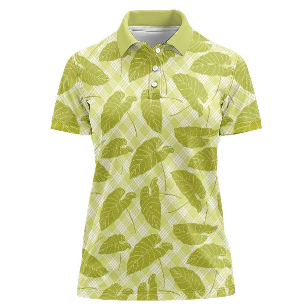 Lime Green Hawaii Kalo Palaka Motifs Women Polo Shirt Hawaiian Taro Leaves Elegant Vibes LT14 Female Lime Green - Polynesian Pride