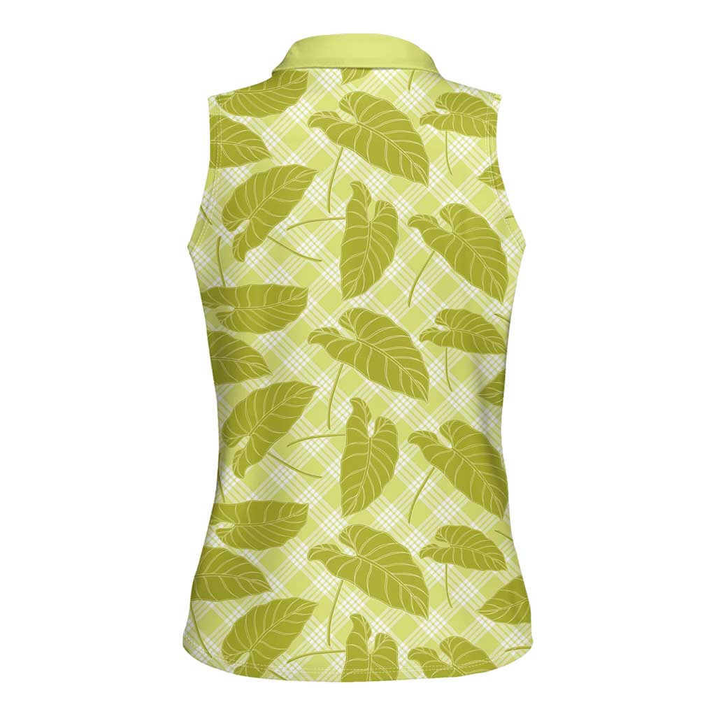 Lime Green Hawaii Kalo Palaka Motifs Women Sleeveless Polo Shirt Hawaiian Taro Leaves Elegant Vibes LT14 - Polynesian Pride
