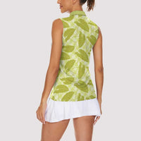 Lime Green Hawaii Kalo Palaka Motifs Women Sleeveless Polo Shirt Hawaiian Taro Leaves Elegant Vibes LT14 - Polynesian Pride