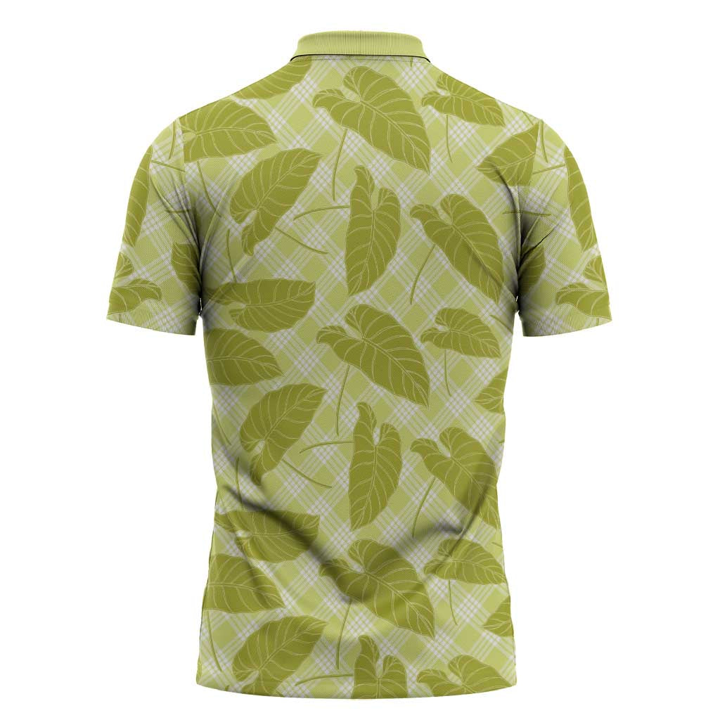Lime Green Hawaii Kalo Palaka Motifs Zipper Polo Shirt Hawaiian Taro Leaves Elegant Vibes LT14 - Polynesian Pride