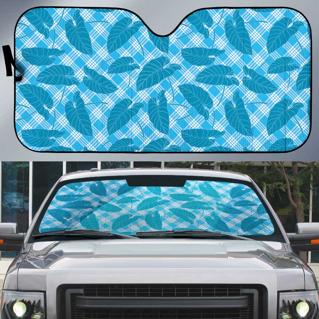 Blue Hawaii Kalo Palaka Motifs Auto Sun Shade Hawaiian Taro Leaves Elegant Vibes LT14 Blue - Polynesian Pride