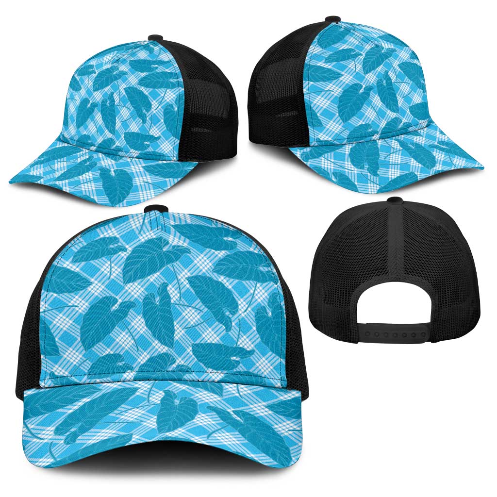 Blue Hawaii Kalo Palaka Motifs Baseball Net Cap Hawaiian Taro Leaves Elegant Vibes