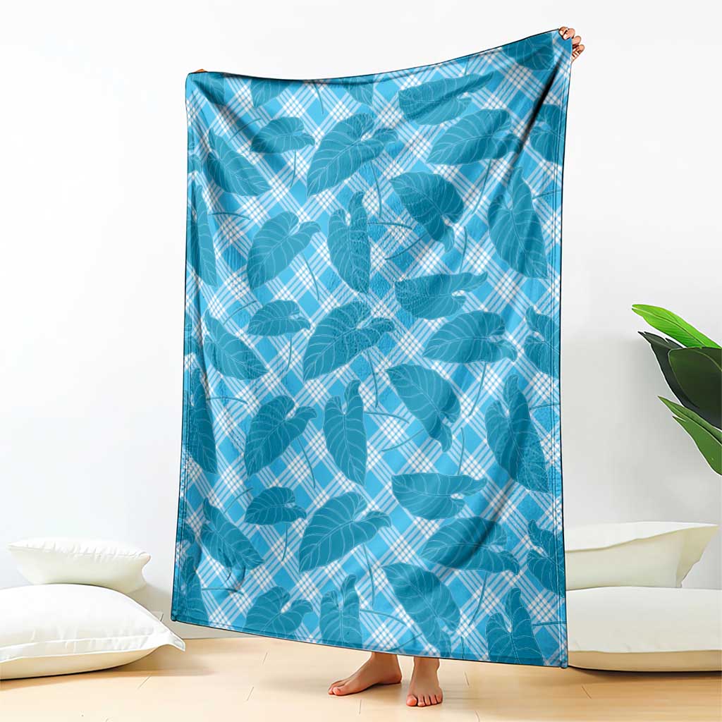 Blue Hawaii Kalo Palaka Motifs Blanket Hawaiian Taro Leaves Elegant Vibes LT14 - Polynesian Pride