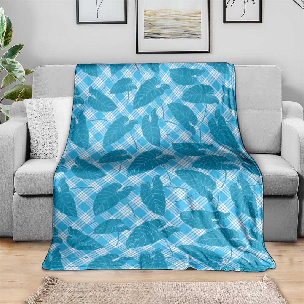 Blue Hawaii Kalo Palaka Motifs Blanket Hawaiian Taro Leaves Elegant Vibes LT14 - Polynesian Pride