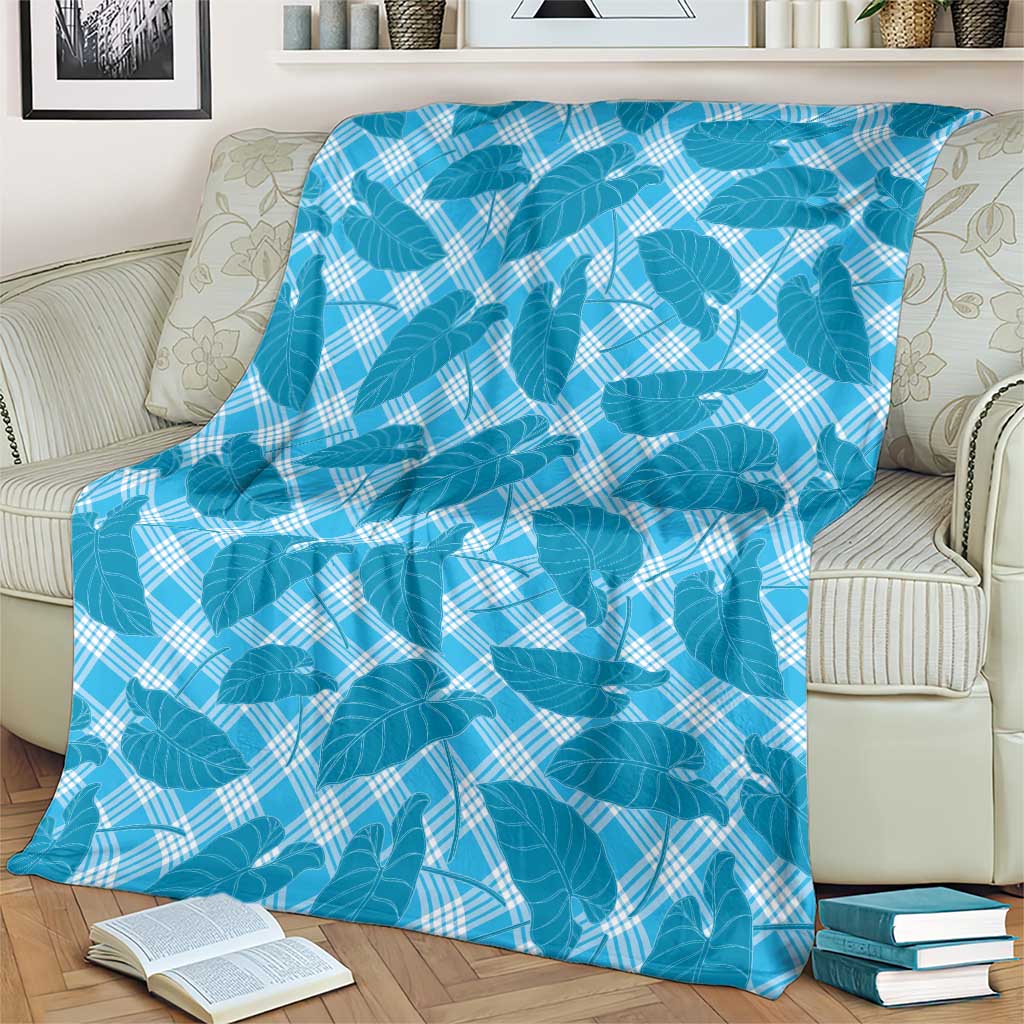 Blue Hawaii Kalo Palaka Motifs Blanket Hawaiian Taro Leaves Elegant Vibes LT14 - Polynesian Pride