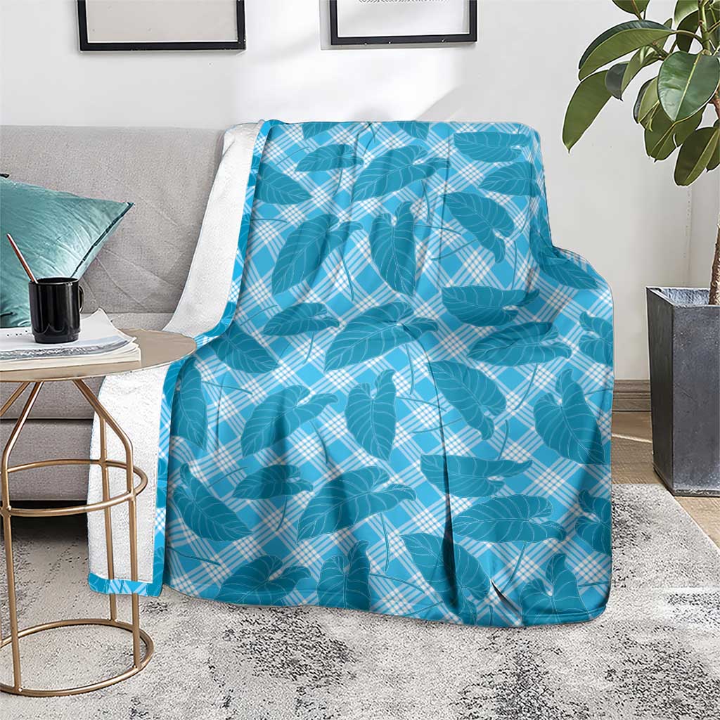 Blue Hawaii Kalo Palaka Motifs Blanket Hawaiian Taro Leaves Elegant Vibes LT14 - Polynesian Pride