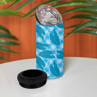 Blue Hawaii Kalo Palaka Motifs 4 in 1 Can Cooler Tumbler Hawaiian Taro Leaves Elegant Vibes LT14 - Polynesian Pride