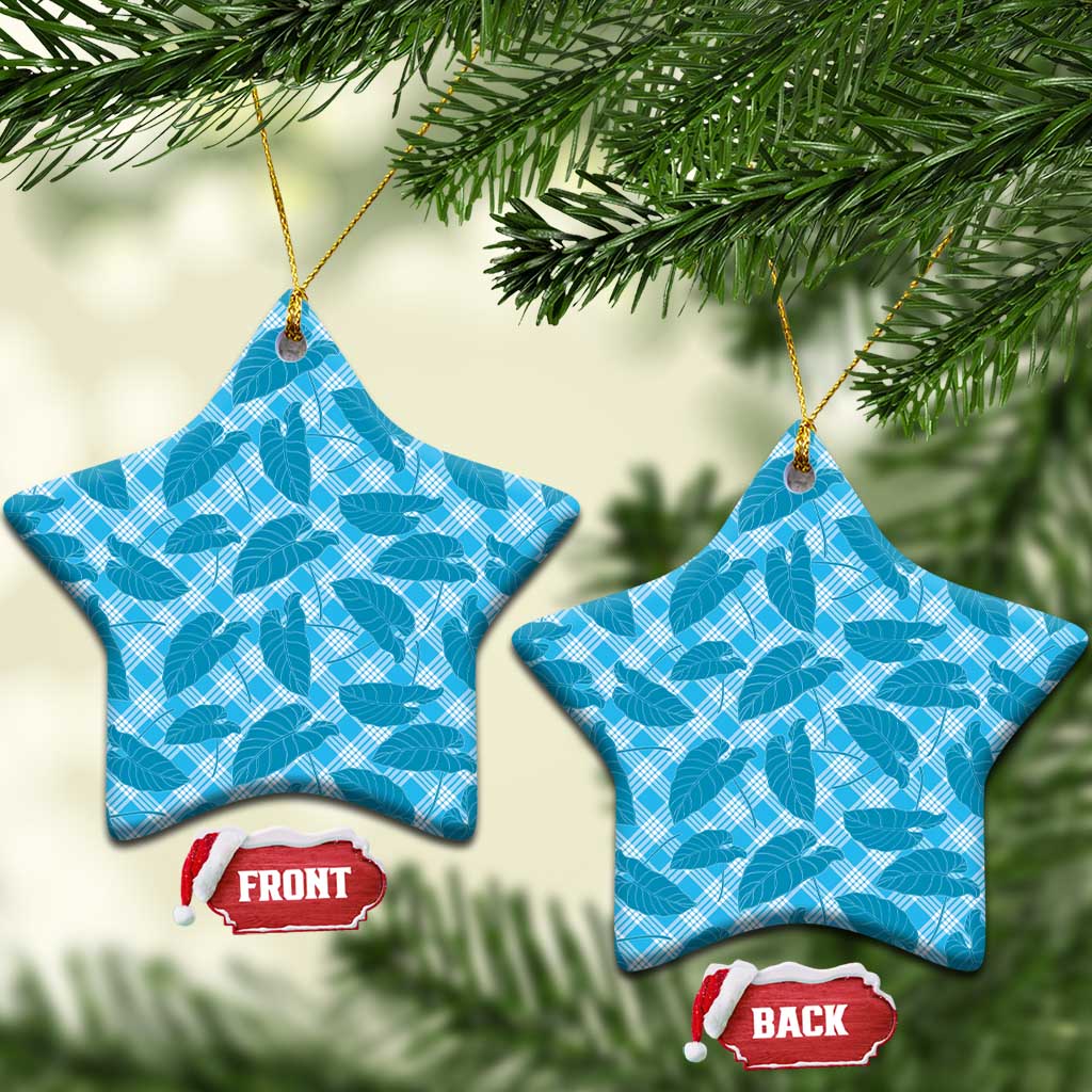 Blue Hawaii Kalo Palaka Motifs Ceramic Ornament Hawaiian Taro Leaves Elegant Vibes - Polynesian Pride
